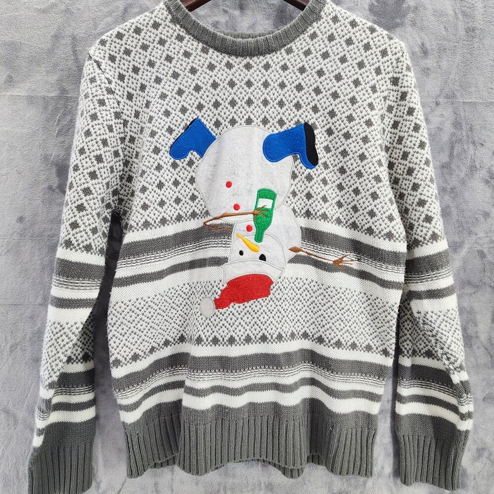 Upside-Down Drinking Snowman Sweater, Winter, Christmas By Carbon Size Medium
